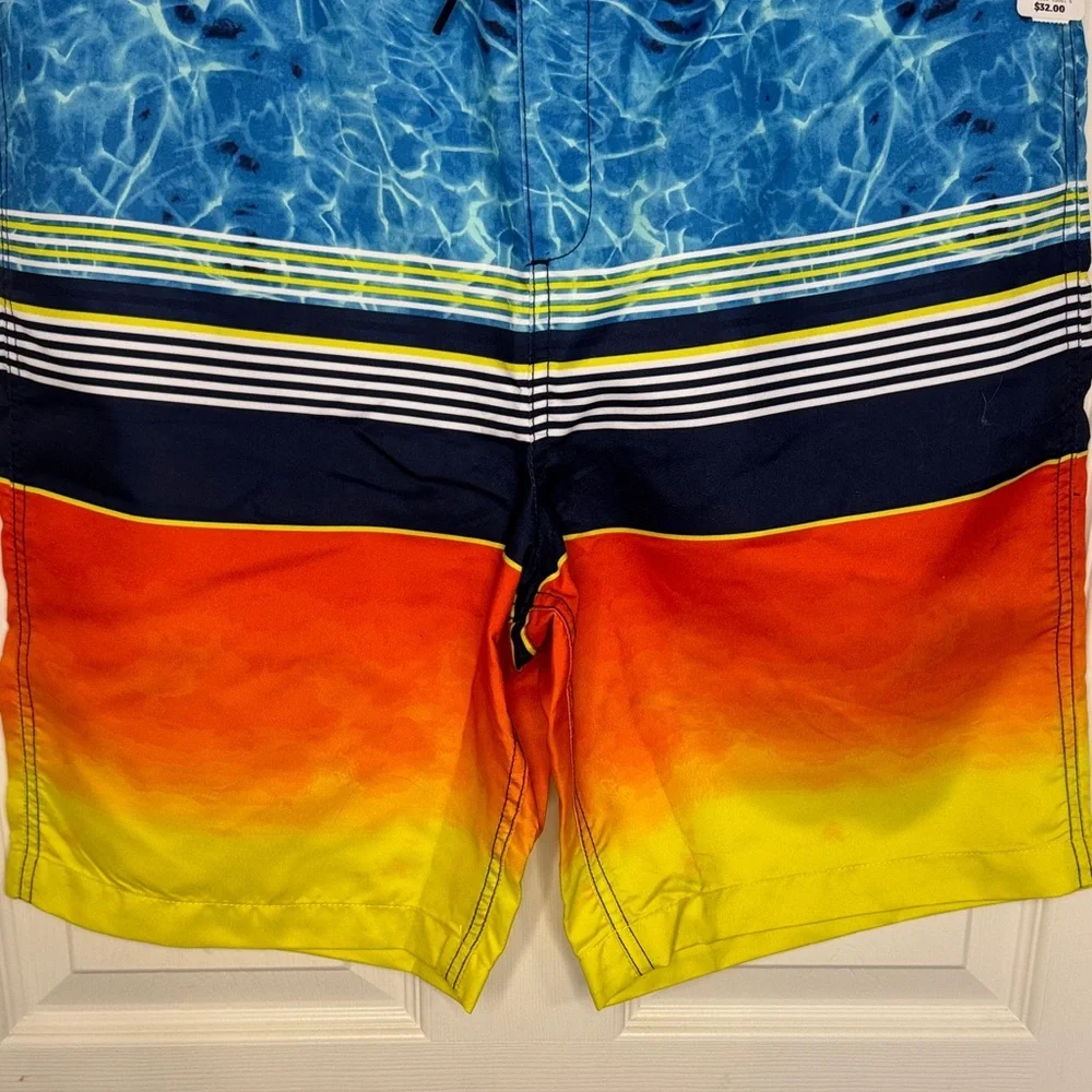 NWT Boys Lands' End Blue and Orange Gradient Swim Trunks